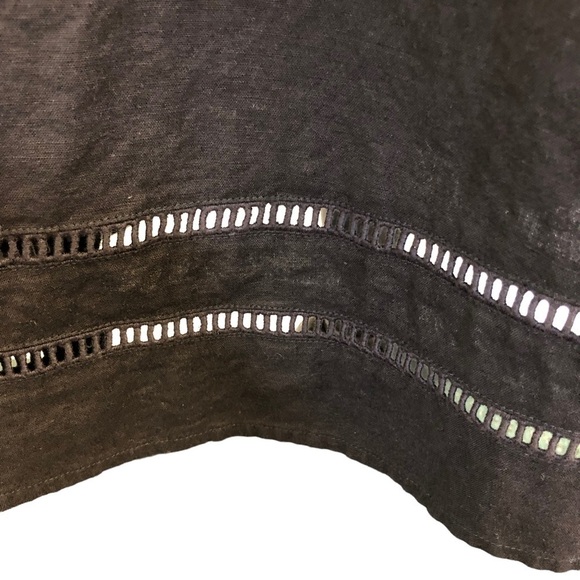 Anthro The Odells Black ALine VNeck Crochet Linen Blend Puff Sleeve Dress - Picture 8 of 13